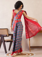 Saree Mall Women's Cotton Grey Printed Ready To Wear With Blouse Piece-RTWMINAXI7303