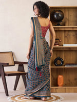 Saree Mall Women's Cotton Teal Blue Printed Ready To Wear With Blouse Piece-RTWMINAXI7304