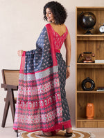 Saree Mall Women's Cotton Charcoal Grey Printed Ready To Wear With Blouse Piece-RTWMINAXI7305