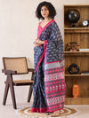 Saree Mall Women's Cotton Charcoal Grey Printed Ready To Wear With Blouse Piece-RTWMINAXI7305