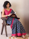 Saree Mall Women's Cotton Charcoal Grey Printed Ready To Wear With Blouse Piece-RTWMINAXI7305