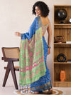 Saree Mall Women's Cotton Blue Printed Ready To Wear With Blouse Piece-RTWMINAXI7401A