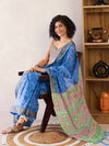 Saree Mall Women's Cotton Blue Printed Ready To Wear With Blouse Piece-RTWMINAXI7401A