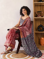 Saree Mall Women's Cotton Brown Printed Ready To Wear With Blouse Piece-RTWMINAXI7401B