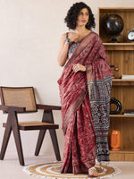 Saree Mall Women's Cotton Brown Printed Ready To Wear With Blouse Piece-RTWMINAXI7401B