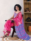 Saree Mall Women's Cotton Pink Printed Ready To Wear With Blouse Piece-RTWMINAXI7401C