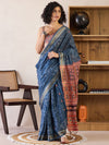 Saree Mall Women's Cotton Navy Blue Printed Ready To Wear With Blouse Piece-RTWMINAXI7401