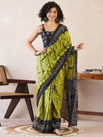 Saree Mall Women's Cotton Olive Printed Ready To Wear With Blouse Piece-RTWMINAXI7402