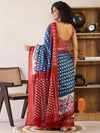 Saree Mall Women's Cotton Navy Blue Printed Ready To Wear With Blouse Piece-RTWMINAXI7403