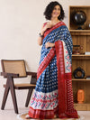 Saree Mall Women's Cotton Navy Blue Printed Ready To Wear With Blouse Piece-RTWMINAXI7403