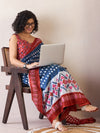 Saree Mall Women's Cotton Navy Blue Printed Ready To Wear With Blouse Piece-RTWMINAXI7403