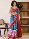 Saree Mall Women's Cotton Navy Blue Printed Ready To Wear With Blouse Piece-RTWMINAXI7403