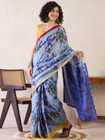 Saree Mall Women's Cotton Grey Printed Ready To Wear With Blouse Piece-RTWMINAXI7404