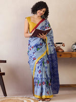 Saree Mall Women's Cotton Grey Printed Ready To Wear With Blouse Piece-RTWMINAXI7404