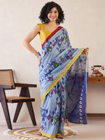 Saree Mall Women's Cotton Grey Printed Ready To Wear With Blouse Piece-RTWMINAXI7404