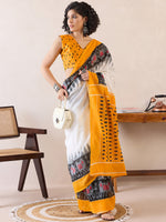 Saree Mall Women's Cotton White Printed Ready To Wear With Blouse Piece-RTWMINAXI7601