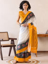 Saree Mall Women's Cotton White Printed Ready To Wear With Blouse Piece-RTWMINAXI7601