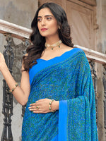 Saree Mall Women's Chiffon Blue Printed Designer Saree With Blouse Piece-RUCHI21401D