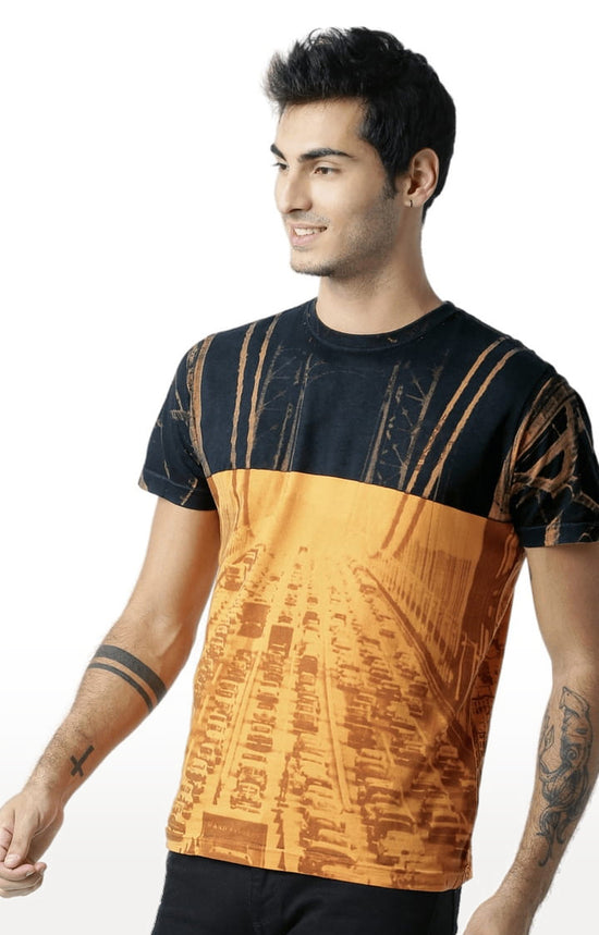 Huetrap Orange Mens Short Sleeve Graphic Printed Tshirt-HT17MKGRABZO00293