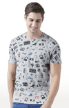 Huetrap Grey Mens Short Sleeve Graphic Printed Tshirt-HT17MKGRAGML00648