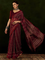 Saree Mall Women's Cotton Linen Maroon Printed Designer Saree With Blouse Piece-RYLGLD01C