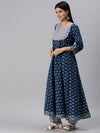 Women Anarkali Blue Printed Kurta and Trousers-RZ89-Blue