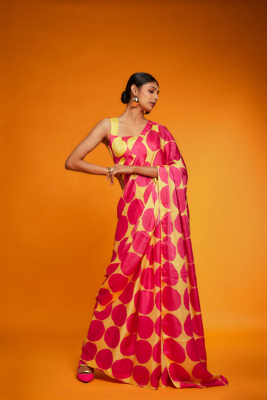 Avanshee Women's Latest Bollywood Printed Satin Saree With Unstiched Blouse-AVN-8102-PINK YELLOW