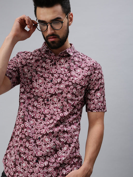 Men Spread Collar Printed Magenta Shirt-Rayalprint-495-Magenta