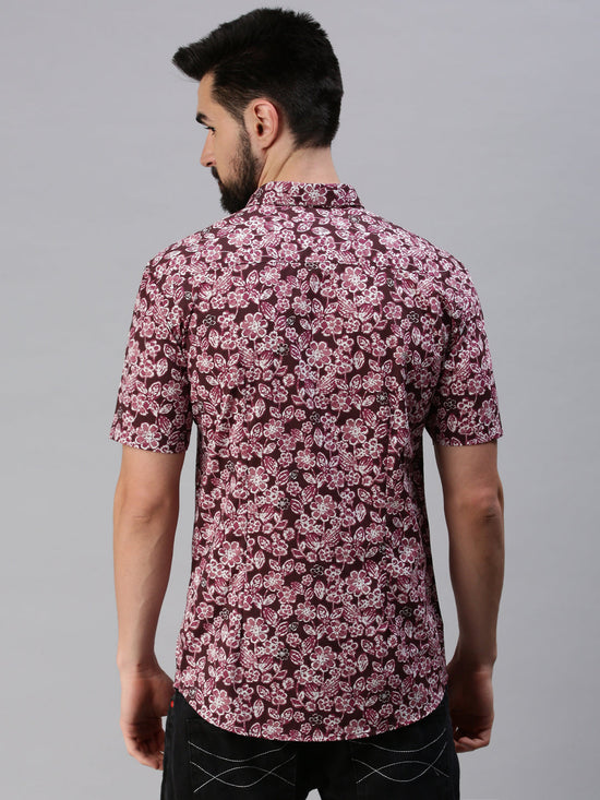 Men Spread Collar Printed Magenta Shirt-Rayalprint-495-Magenta