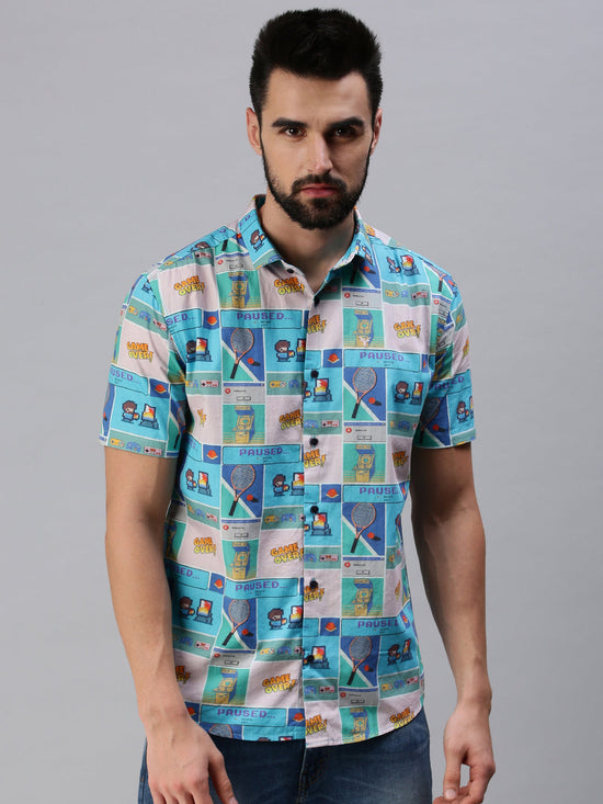 Men Spread Collar Printed Multi Shirt-Rayalprint-504-Multi