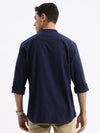 Men Mandarin Collar Solid Slim Fit Navy Blue Shirt-Recy-2767-Navyblue