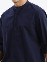 Men Mandarin Collar Solid Slim Fit Navy Blue Shirt-Recy-2767-Navyblue