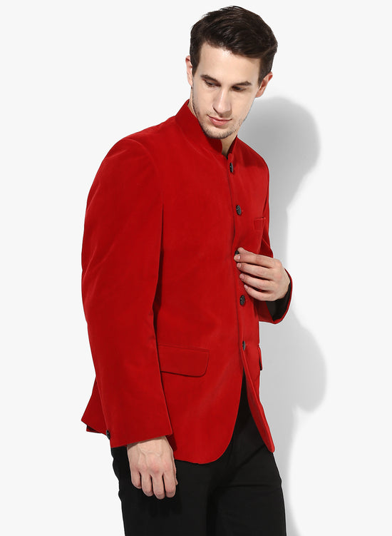 Hangup Men Standard Solid Men Formalwear-Red5BTNVelvetBlazer