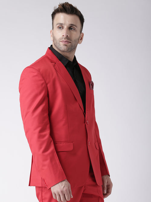 Hangup Men Standard Solid Men Formalwear-RedBlazer