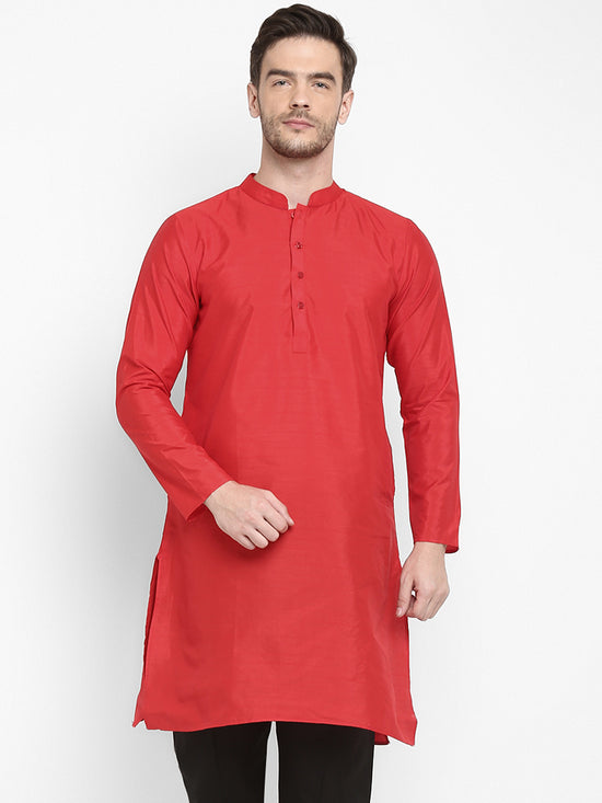 Hangup Men Standard Solid Men's Indian Wear-Red_Dupion_LongKurta