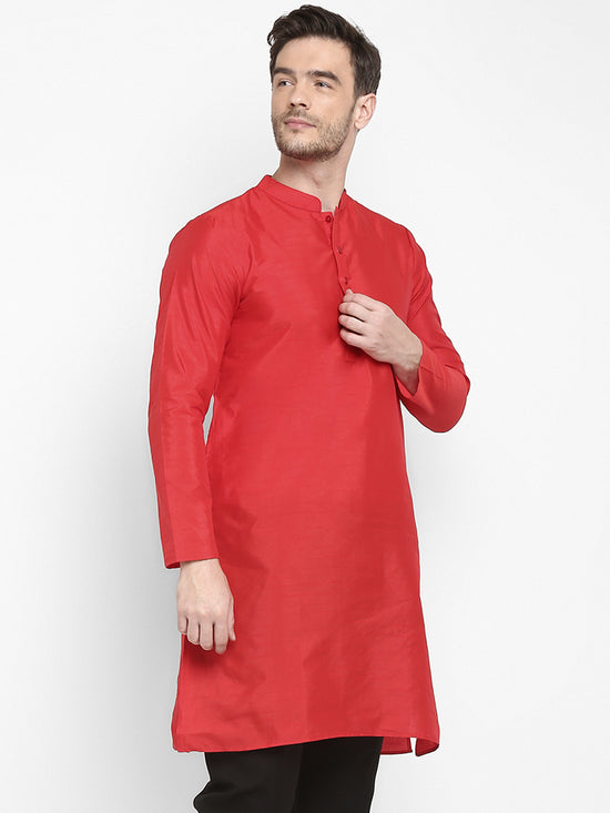 Hangup Men Standard Solid Men's Indian Wear-Red_Dupion_LongKurta