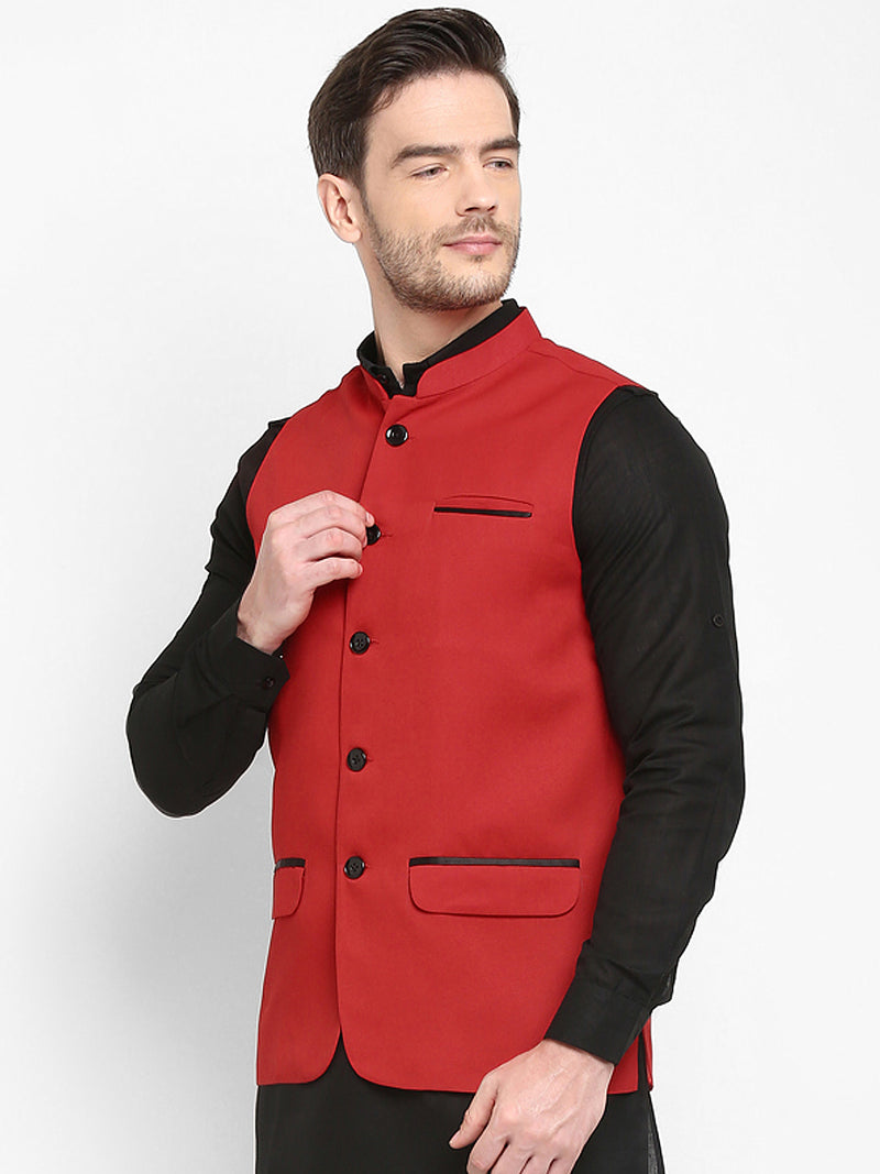 Hangup Men Standard Solid Men's Indian Wear-Red_Jute1_Nehru