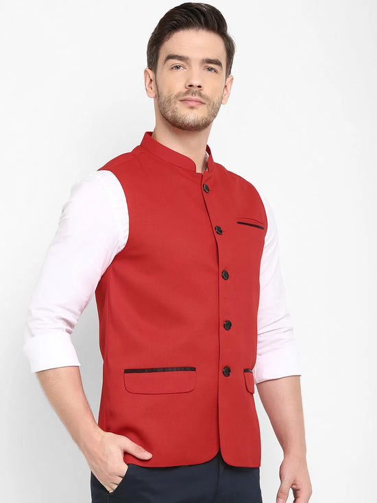 Hangup Men Standard Solid Men's Indian Wear-Red_Jute_Nehru