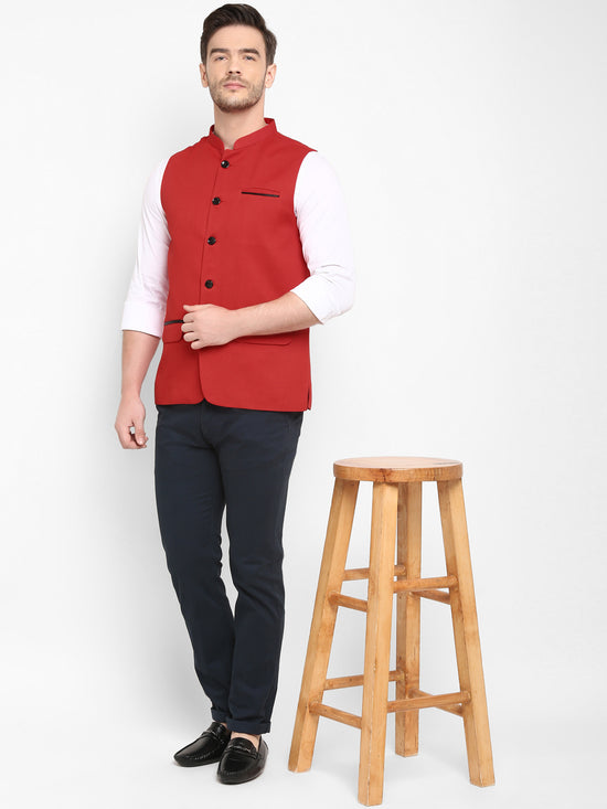 Hangup Men Standard Solid Men's Indian Wear-Red_Jute_Nehru