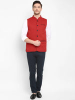 Hangup Men Standard Solid Men's Indian Wear-Red_Jute_Nehru