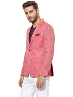 Hangup Men Standard Solid Men Formalwear-RedLinenBlazer