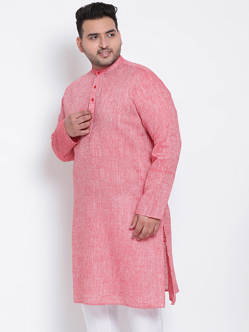 Hangup Men Standard Solid Men's Indian Wear-Red_Linen_OnlyLongKurta