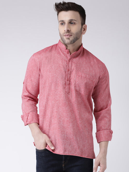 Hangup Men Slim Solid Men's Indian Wear-RedShortKurta