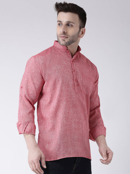 Hangup Men Slim Solid Men's Indian Wear-RedShortKurta