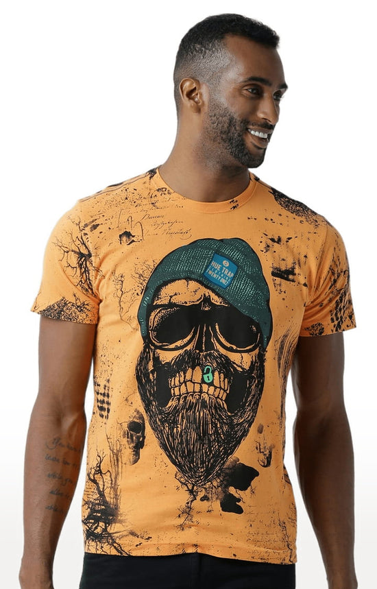 Huetrap Orange Mens Short Sleeve Graphic Printed Tshirt-HT17MKGRABZO00319