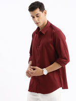 Men Spread Collar Solid Slim Fit Maroon Shirt-Rippon-2730-Maroon