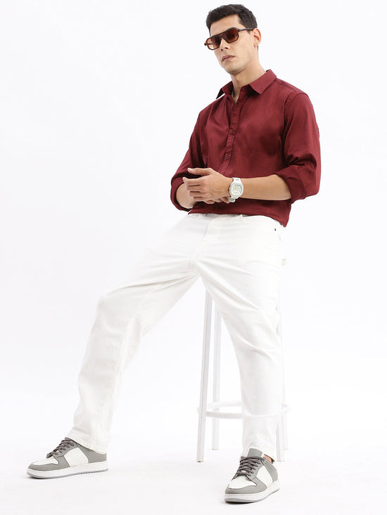 Men Spread Collar Solid Slim Fit Maroon Shirt-Rippon-2730-Maroon