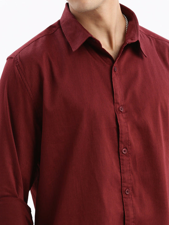 Men Spread Collar Solid Slim Fit Maroon Shirt-Rippon-2730-Maroon