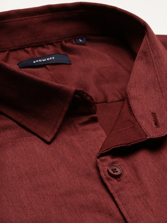 Men Spread Collar Solid Slim Fit Maroon Shirt-Rippon-2730-Maroon