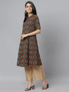 Women's Printed Rayon A-Line Kurta-Roliblack-S